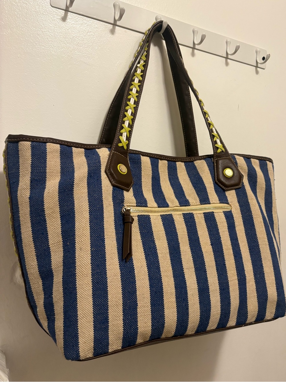 Big Buddha Navy & Cream Striped Canvas Tote with Wristlet